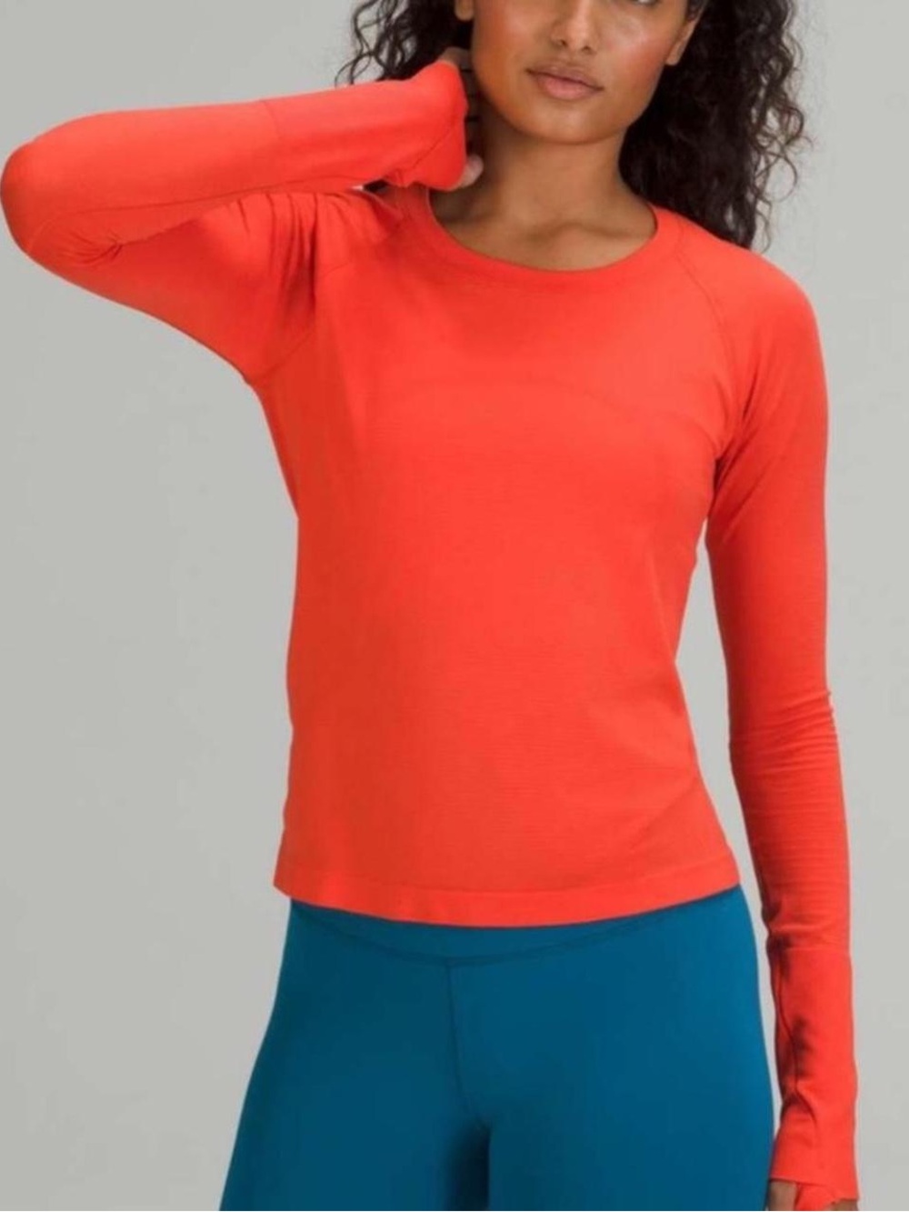 Lululemon orange/red swiftly tech long sleeve race length